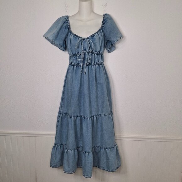 Hint of Blush Dresses & Skirts - Hint of Blush Midi Dress Sz S Tiered Elastic Waist Full Skirt Cottagecore Boho